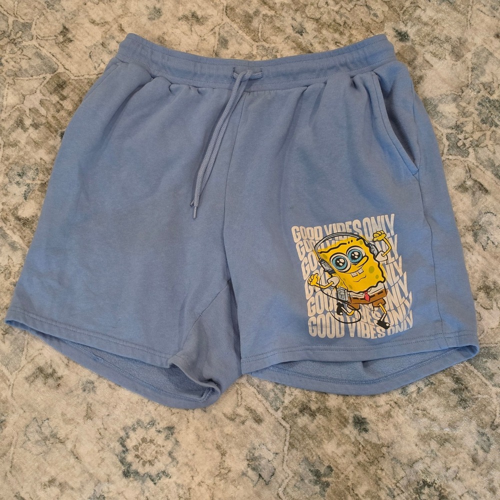 Nickelodeon Spongebob Squarepants Good Vibes Only Blue Sweat Shorts Womens L